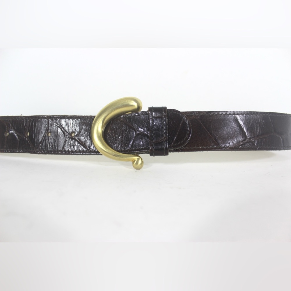 1970’s 30”-34” Anne Klein for Calderon Croc Embossed Brown Leather Belt